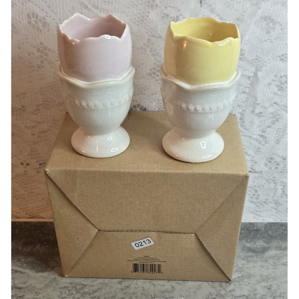 Gold Canyon Candle Eggcup Tealights Set of 2 Pastel Pink Yellow Spring 82927 NIB